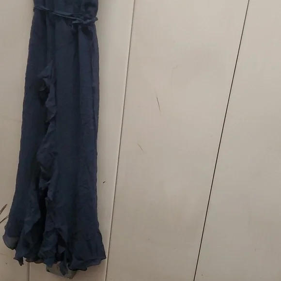 FP Women’s Navy Pretty Ruffle Plunging Midi Slip & Dress Summer  M - Picture 4 of 11
